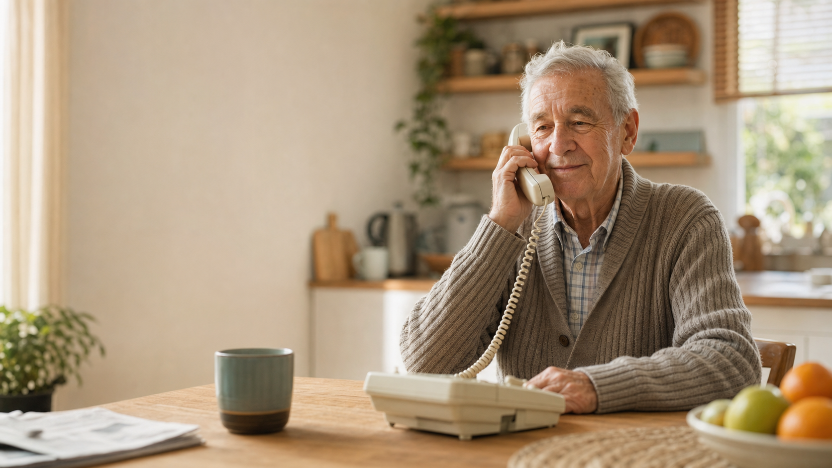 OneLineAssist helping an elderly father use a familiar landline phone