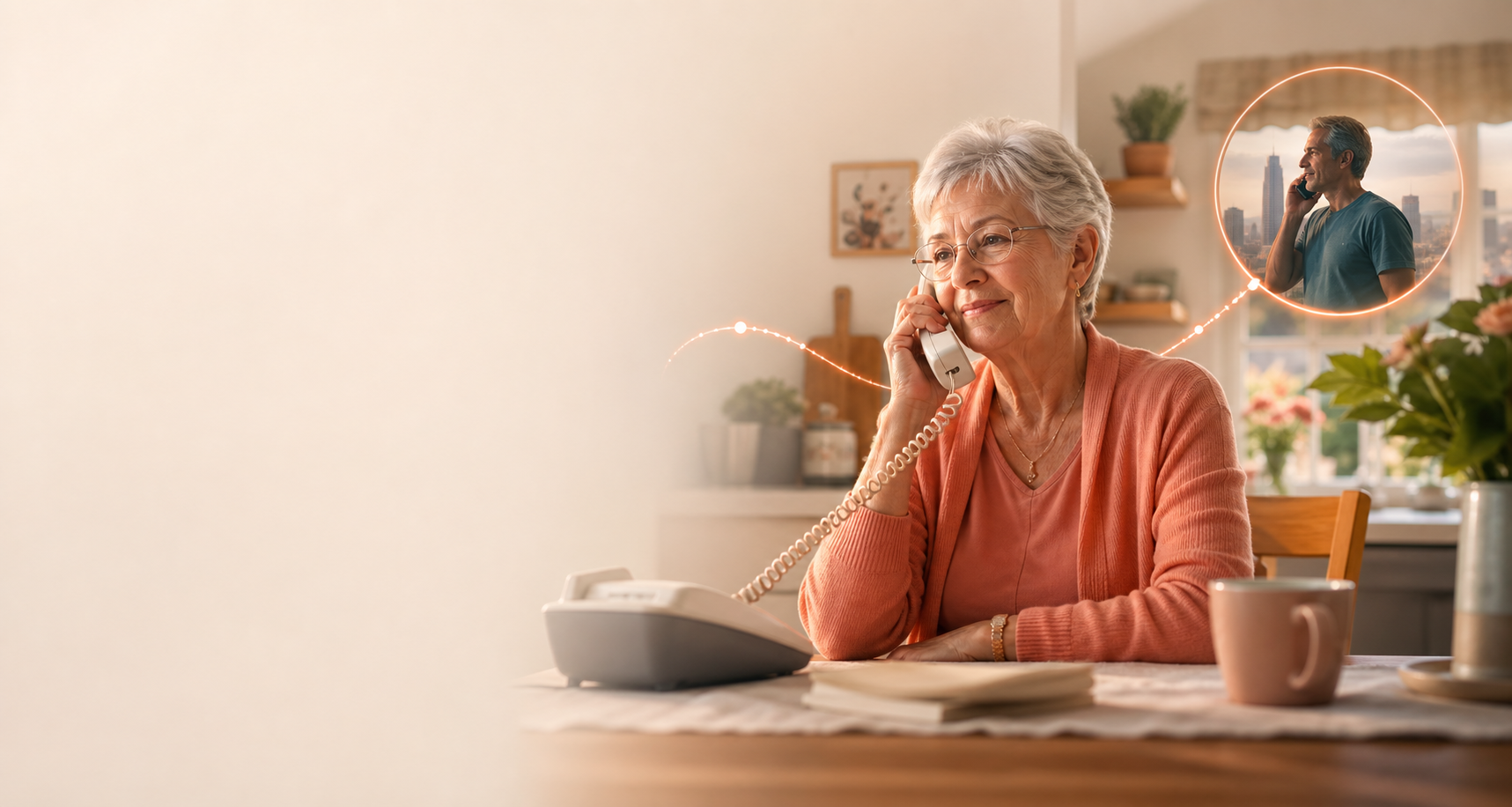 OneLineAssist routing an elderly woman's landline call to family